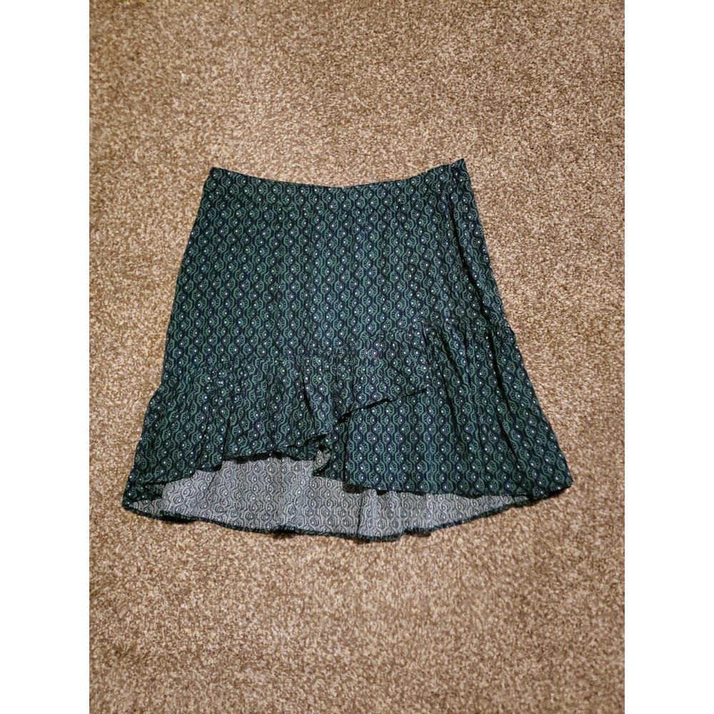 Free People Green/Navy Geometric Print Ruffle Mini Skirt - Size 0